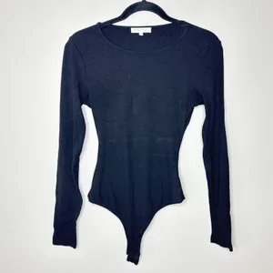 Bohme Noelle Ribbed Open Back Black Bodysuit Medium Long Sleeve‎ Chic Classic thumbnail 3