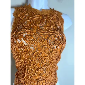 Zara Trafaluc Mustard Yellow Lace Mock Neck Sleeveless Crop Top S/S18 Full Zip thumbnail 3
