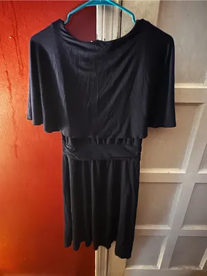 Three Dots EM595 Flutter Sleeve V-Neck Midi Dress Navy Blue Medium Twist Frontl thumbnail 5