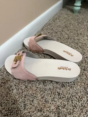 Dr. Scholl's Pale Pink Slide Mules with Gold Buckle thumbnail 3