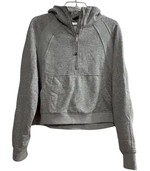 Trendy Queen Women's XL Gray Cropped Fleece Lined Half‎ Zip Hoodie thumbnail 1