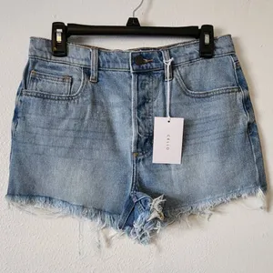 Cello Rip Tide Light Wash High Rise Frayed Hem Denim Shortie Shorts NEW thumbnail 4