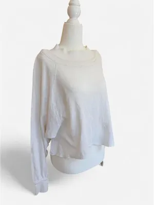 Free People White Waffle Knit mock kneck Long Sleeve Top Size Small thumbnail 4