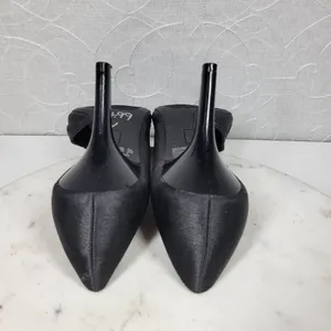 Fioni Dress Pumps Womens‎ 8.5 Black Satin Rose Stiletto High Heels Formal thumbnail 8