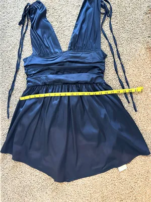 NWT Cider Solid Satin Ruched Mini Dress – Navy Blue – XL thumbnail 15
