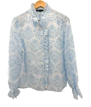 Simplee Eyelet Embroidered Ruffle Blouse Coquette‎ Feminine Delicate Girly L thumbnail 1