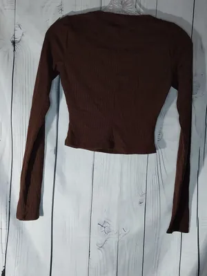 Reformation Paige Brown Ribbed Scoop Neck Long-Sleeve 90’s Y2K Neutral Crop Top thumbnail 5