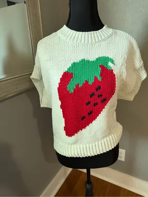 Maeve x Anthropologie Pippa Strawberry Crewneck Cap Sleeve Knit Sweater XS thumbnail 2