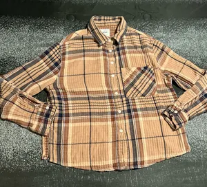 Womens small Aerie Brown & Blue Plaid Gauze Style Oversized Long Sleeve Shirt thumbnail 1