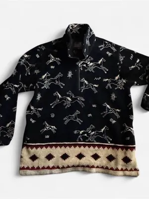 Vintage Tsunami XL Horse Print Sherpa Fleece Western Pullover thumbnail 1