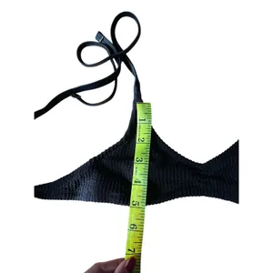 Aerie Womens XS Black Textured Triangle Bikini Top Tie Straps Swimwear NWT New thumbnail 4