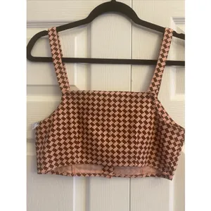 Levis Button Front Crop Top Womens XS Pink Brown Houndstooth Cotton Canvas NWT thumbnail 5