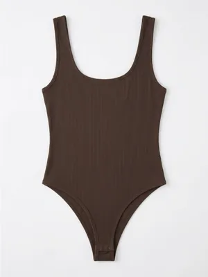 Women's Scoop Neck Bodysuit - Brown thumbnail 6