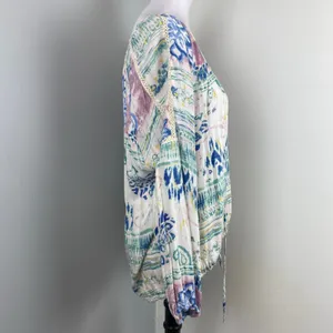 O'Neill Pastel Watercolor Floral Tie Front Boho Scoop Neck Peasant Blouse XL thumbnail 4