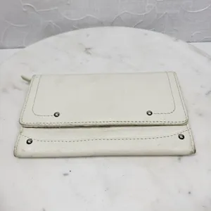 VTG Cow Leather Bi-fold Checkbook Wallet White Ivory Card Slots Simple Classic thumbnail 7