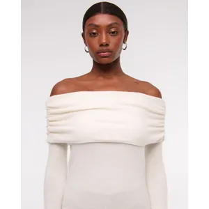 Abercrombie & Fitch Merino Wool Off Shoulder Sweater XXL Cream Cozy Old Money thumbnail 10