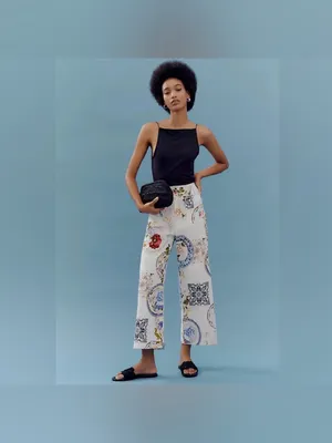 Anthropologie Maeve Colette Floral Porcelain Print Wide-Leg Pants Costal Travel thumbnail 3
