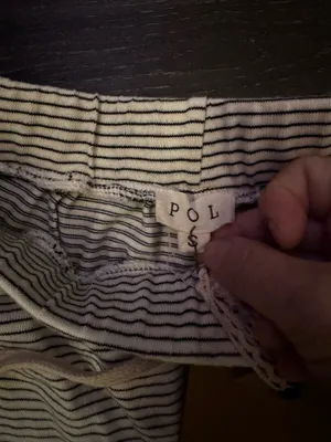 POL Women's Striped Drawstring Athletic Shorts in White & Navy thumbnail 3