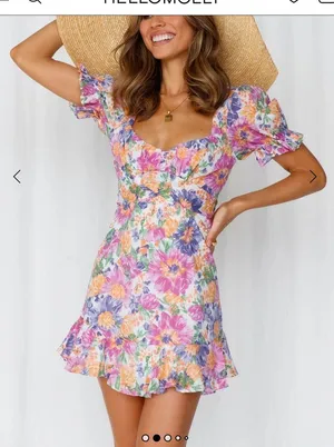 Hello Molly Katie Floral Mini Dress Puff Sleeves Cut-Out Back Tie XS thumbnail 2