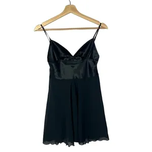 Victoria's Secret Black‎ Satin Chiffon Rose Teddie Chemise Nightgown Slip XS thumbnail 2