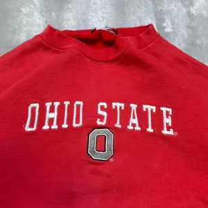 Vintage Red and White Sun Faded Ohio State Buckeyes Embroidered Crewneck Sweatshirt thumbnail 3