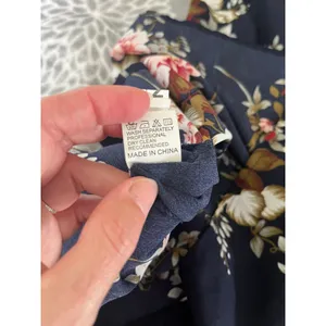 Navy Blue Floral Off the Shoulder Mini Dress Small Tie Sleeve Boho‎ Chic Summer thumbnail 7