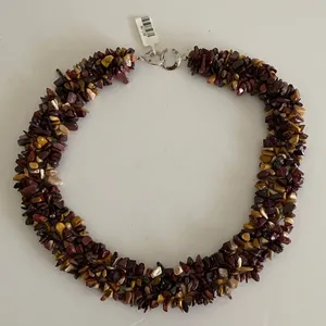 Agate Jasper collar necklace Multicolor natural stone nugget beaded cluster EUC thumbnail 1