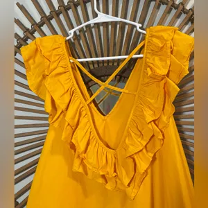 Maeve Ruffle Tunica Mini Dress V-Neck A-Line Spring Mango Vacay Resort 🌴💛 thumbnail 11