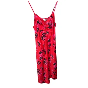 A New Day Womens Red Floral Satin Ruched Midi Slip Dress Large‎ thumbnail 2