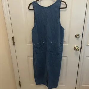 Vintage Denim Button Front Sleeveless Maxi Dress Jumper‎ Blue Cottage Coastal thumbnail 5
