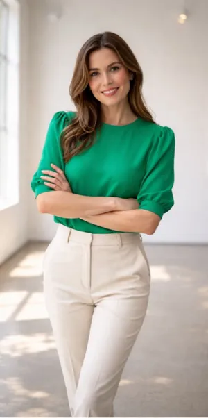 Women's Vibrant Green Puff Sleeve Blouse Size L (20” PTP) thumbnail 1