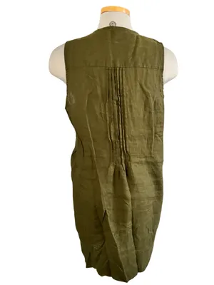 Quince 100% European Linen Sleeveless Swing Dress Bayberry Olive Size M NWOT thumbnail 10