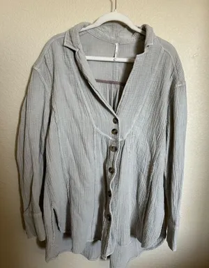Free People all about the feels button down‎ top tunic shirt sz large in grey thumbnail 1