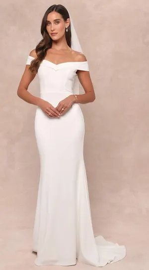 Lulus Arienne White Off-the-Shoulder Mermaid Maxi Dress Wedding Elegant Medium thumbnail 1