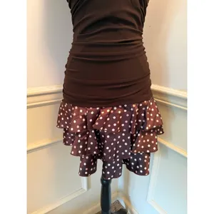 Vintage Y2K Taboo Brown Polka Dot Halter Ruffle Mini Dress Whimsygoth Fairycore thumbnail 3