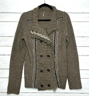 Free People Cuddle Bear Admiral Sweater Cardigan Jacket Brown Size Medium thumbnail 1