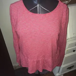 J Crew red and white striped ruffle knit size L blouse thumbnail 1