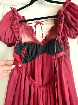 For Love & Lemons Claudine Babydoll Mini Dress Large Burgundy Romantic Flower S thumbnail 12