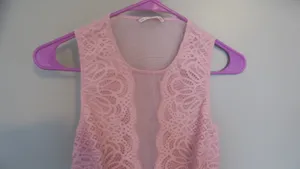 Victoria's Secret lacey illusion top mesh sexy lingerie bodysuit in pink. thumbnail 3