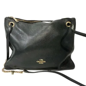 COACH‎ Convertible Crossbody in Black Pebble Leather Chain Link thumbnail 2