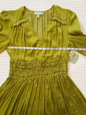 Ryegrass Moss Olive Green Long-Sleeve Smocked Waist Dress NWT thumbnail 6