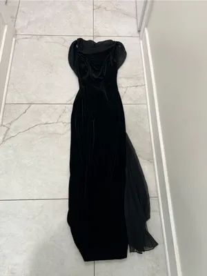 TADASHI Black Velvet Brooch Evening Gown Size XS thumbnail 4