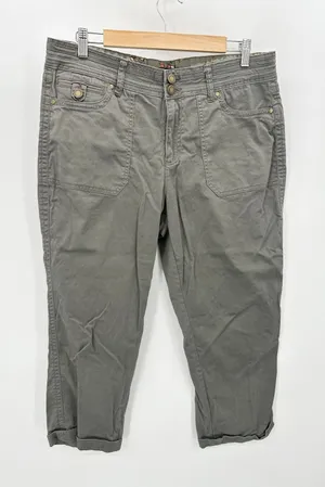 One5One Women Army Green Cotton Blend Cargo‎ Pants Size 14 MC21380ZSM thumbnail 1