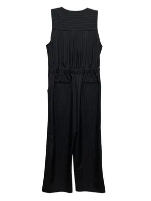 Monteau Los Angeles Jumpsuit Black Pinstripe Women’s Size Large Wide Leg thumbnail 7