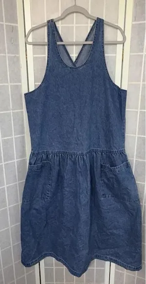 VTG‎ Sunbelt Jumper Dress Blue Jean Denim Overall Country Modest Cottagecore Lg thumbnail 1