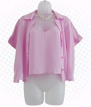 J.Crew Light Bubblegum Pink 2-PC Button Down Blouse & Tank Top 2PC Set Size 4 thumbnail 1