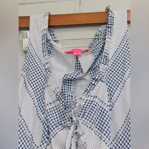 Betsey Johnson Stripe Play Yarn-Dye Tiered Maxi Dress Blue Small size Gingham thumbnail 9