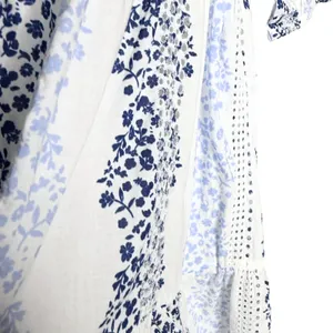ZARA Floral Tiered Eyelet Lace Maxi Dress Medium White Blue Cottagecore Prairie thumbnail 14