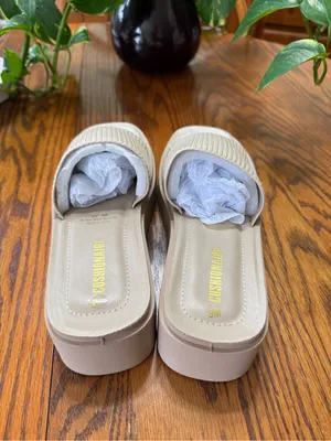 Cushionaire Taupe Weave Ribbed Platform Slide Sandals Beige Tan Size 9 New thumbnail 3