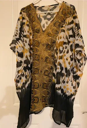 Kaftan Coverup Dress Animal Print With Gems One Size V-neck thumbnail 1